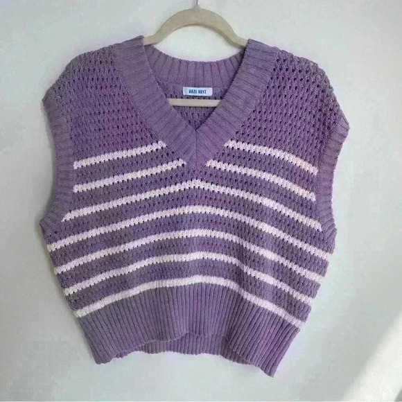 NEW Daze Dayz Eva Knit Vest Purple White Short Sleeve Size S - Picture 6 of 10